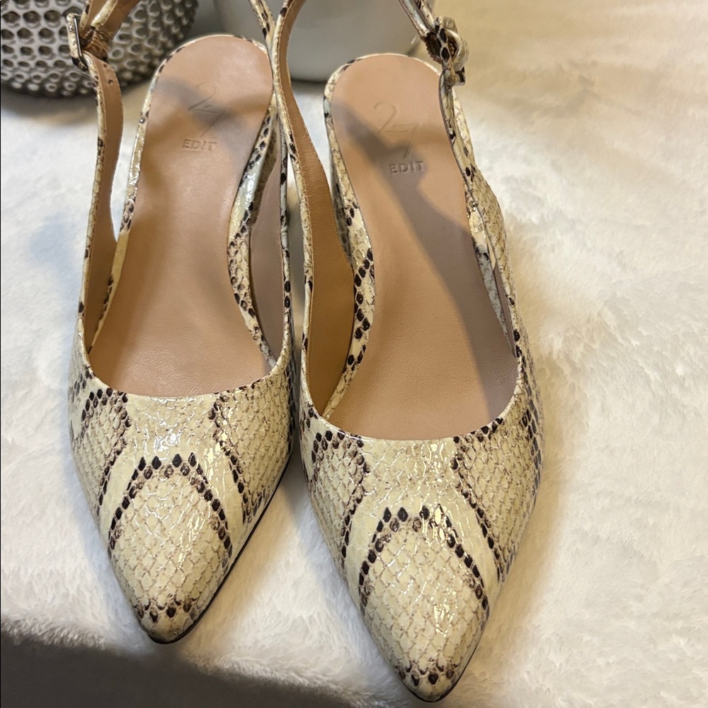 27 EDIT Elaine Snake Print Leather Slingback Dress Heels Size 7 - Picture 2 of 7